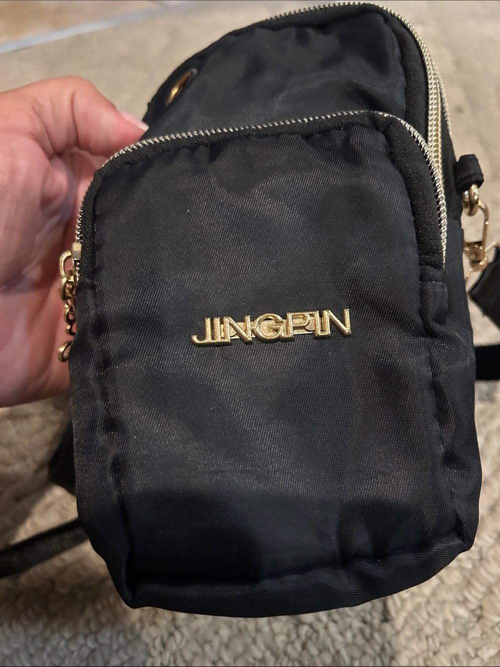 JINGPIN Black Crossbody Phone Bag with Gold Hardware - Picture 3 of 11